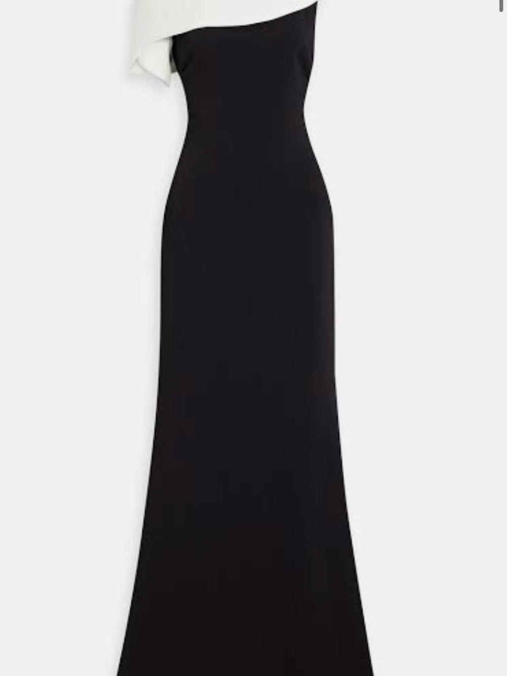 Badgley Mischka Black and White One-Shoulder Maxi Gown